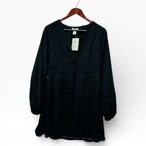 H&M Black V-Neck Mini Dress | Long Sleeve | Sustainable Fabric | NWT | M